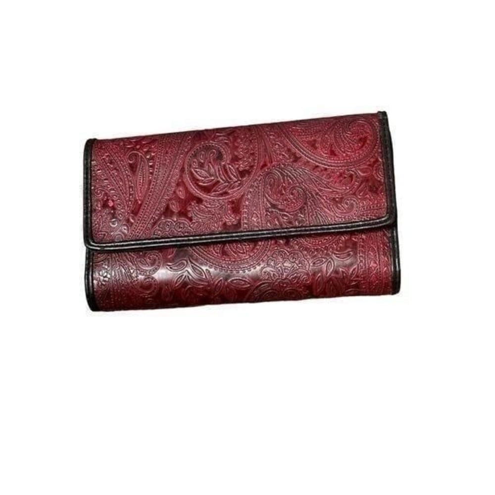 Vintage Relic Embossed & Etched Tri-Fold Wallet & Checkbook; Red Paisley approx